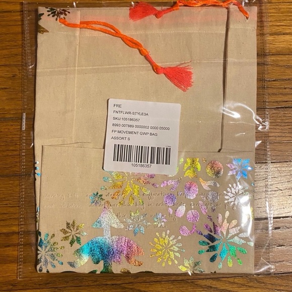 Free People Movement Rainbow Foil Tree Cotton Drawstring Gift Bag NWT - Picture 4 of 5
